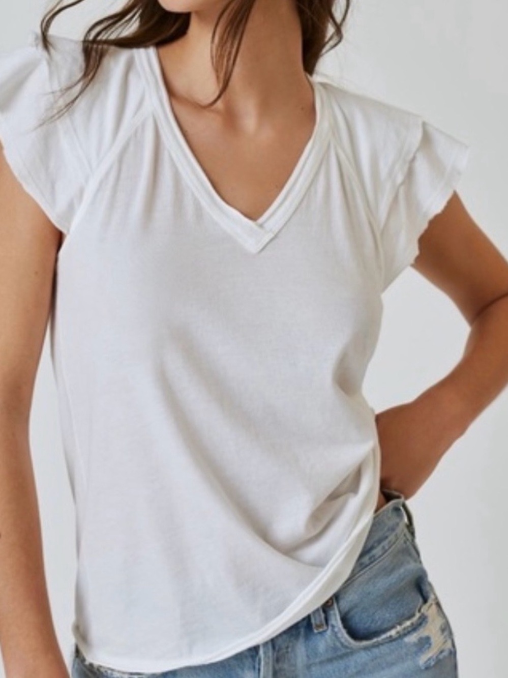 MAEVE by ANTHROPOLOGY ‘Catie’ White Womens XS V Neck Flutter Sleeve Shirt